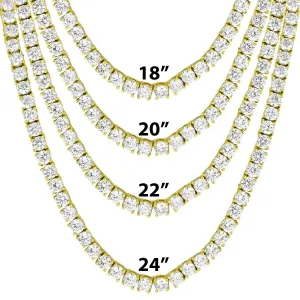 14k Gold Tone 4mm Tennis Solitaire Necklace 18"-24"