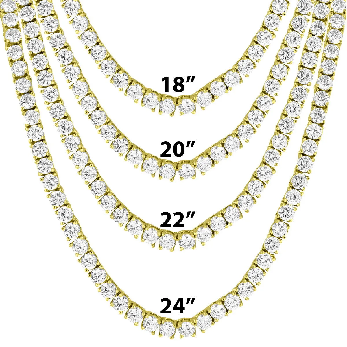 14k Gold Tone 4mm Tennis Solitaire Necklace 18"-24"