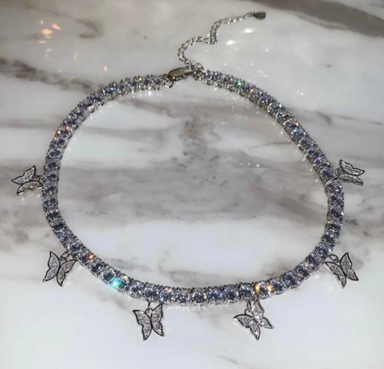 3 piece SET tennis butterfly choker , bling butterfly , butterfly tennis necklace, 4mm tennis necklace and cz butterfly pendant ,