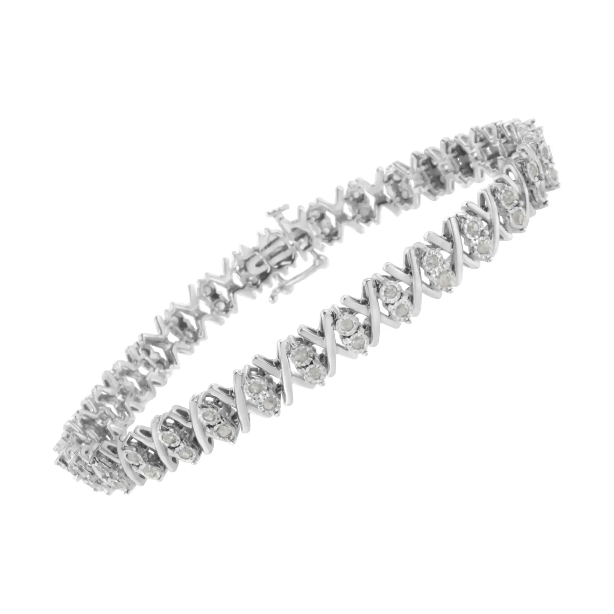 .925 Sterling Silver 1.0 Cttw Diamond Tennis Bracelet with Miracle-Set 66 Rose-Cut Stones 7