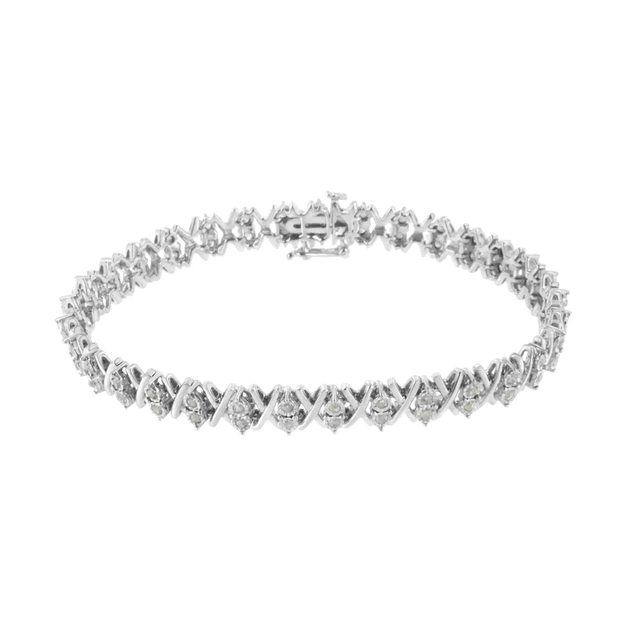 .925 Sterling Silver 1.0 Cttw Diamond Tennis Bracelet with Miracle-Set 66 Rose-Cut Stones 7