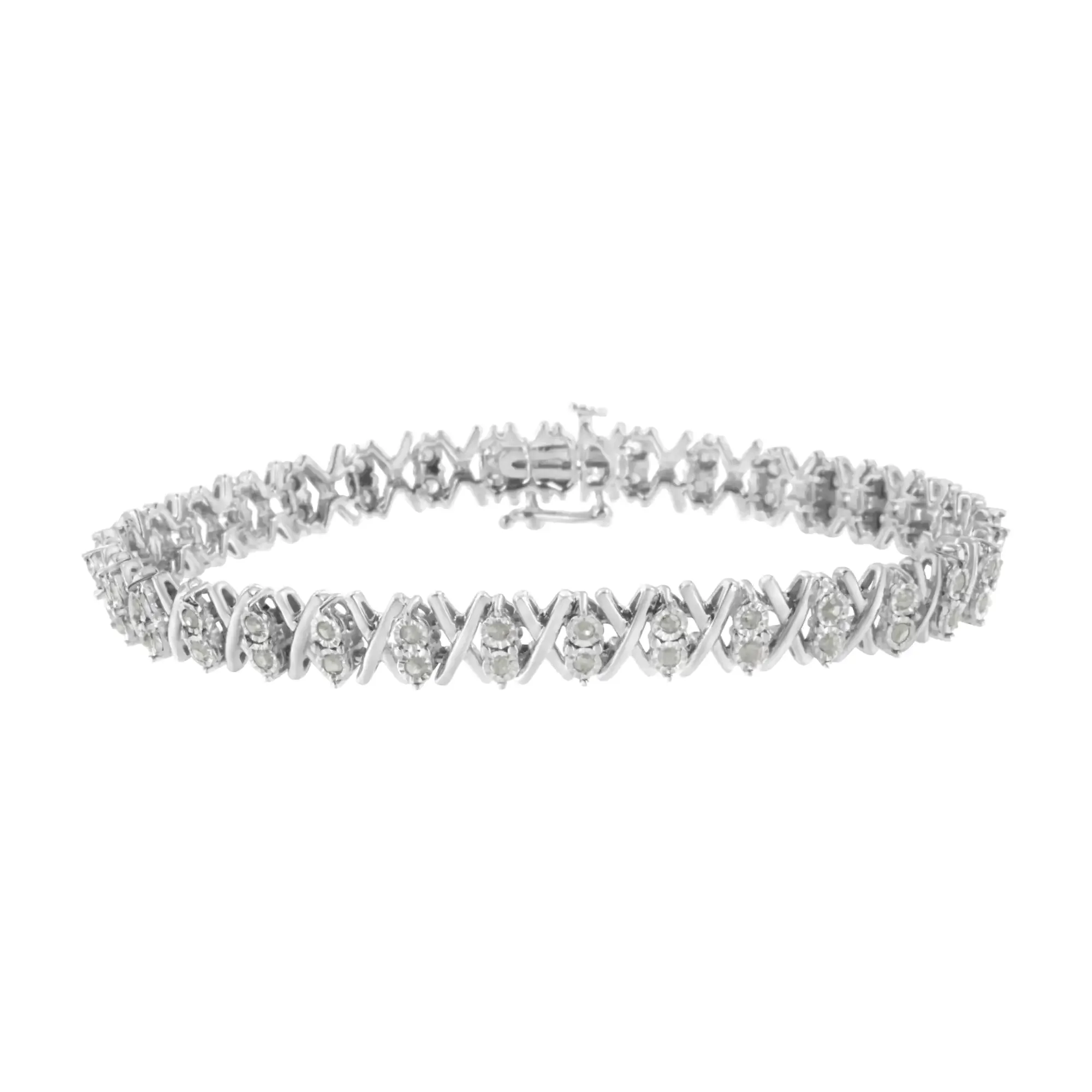 .925 Sterling Silver 1.0 Cttw Diamond Tennis Bracelet with Miracle-Set 66 Rose-Cut Stones 7