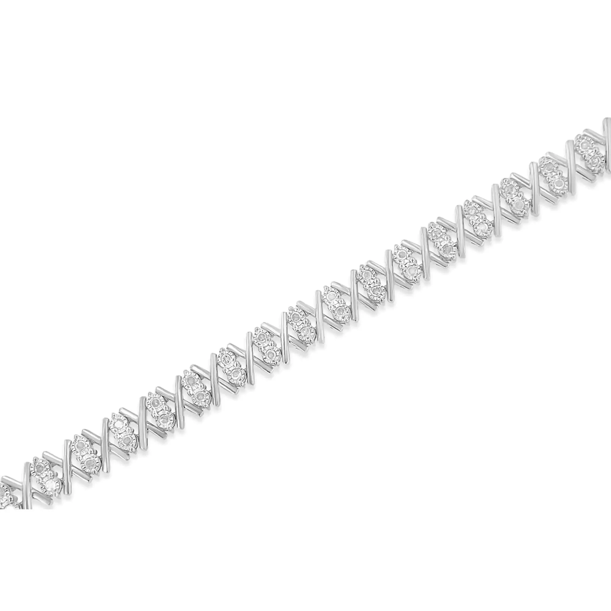 .925 Sterling Silver 1.0 Cttw Diamond Tennis Bracelet with Miracle-Set 66 Rose-Cut Stones 7