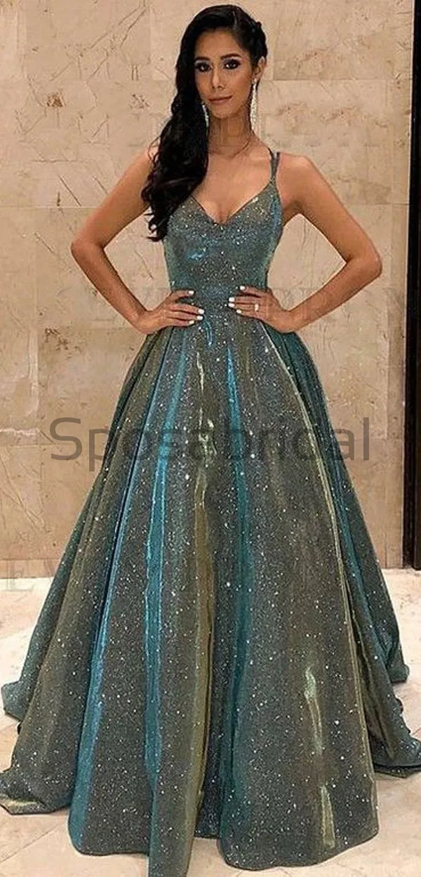 A-line Gorgeous Shining Sequin Sexy Sparkling Crystal Backless Long Modest Prom Dresses PD1528
