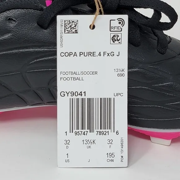 Adidas Copa Pure.4 Fg Jr GY9041 Soccer Cleats Black White Pink Youth Size 1 New