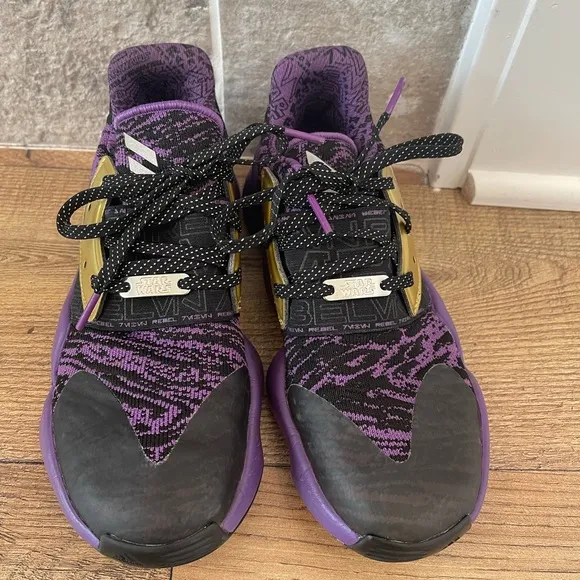 Adidas Harden Vol. 4 Star Wars Lightsaber Shoes Purple Black Gold Youth Size 3