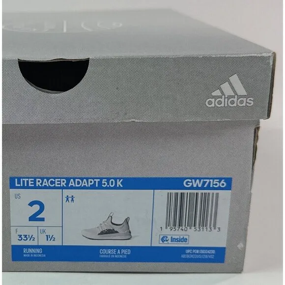 Adidas Lite Racer Adapt 5.0 Kids Size 2 White Camo Low Shoes Sneakers GW7156