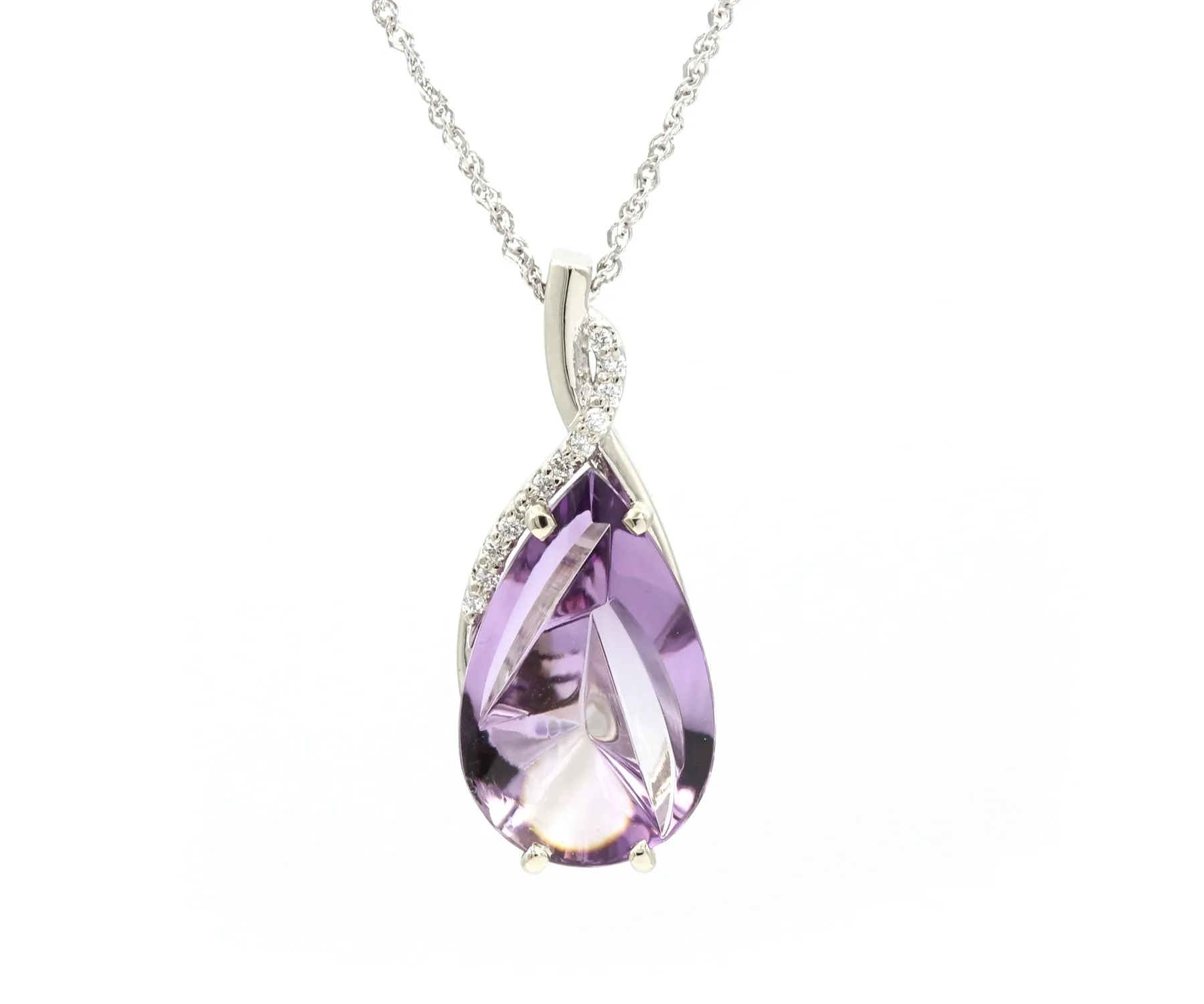 Amethyst Carved Teardrop Twist Diamond Necklace