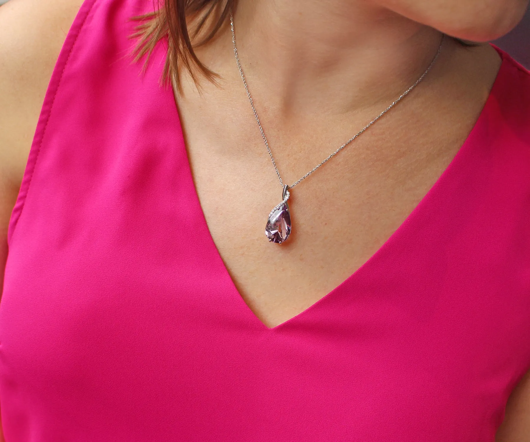 Amethyst Carved Teardrop Twist Diamond Necklace
