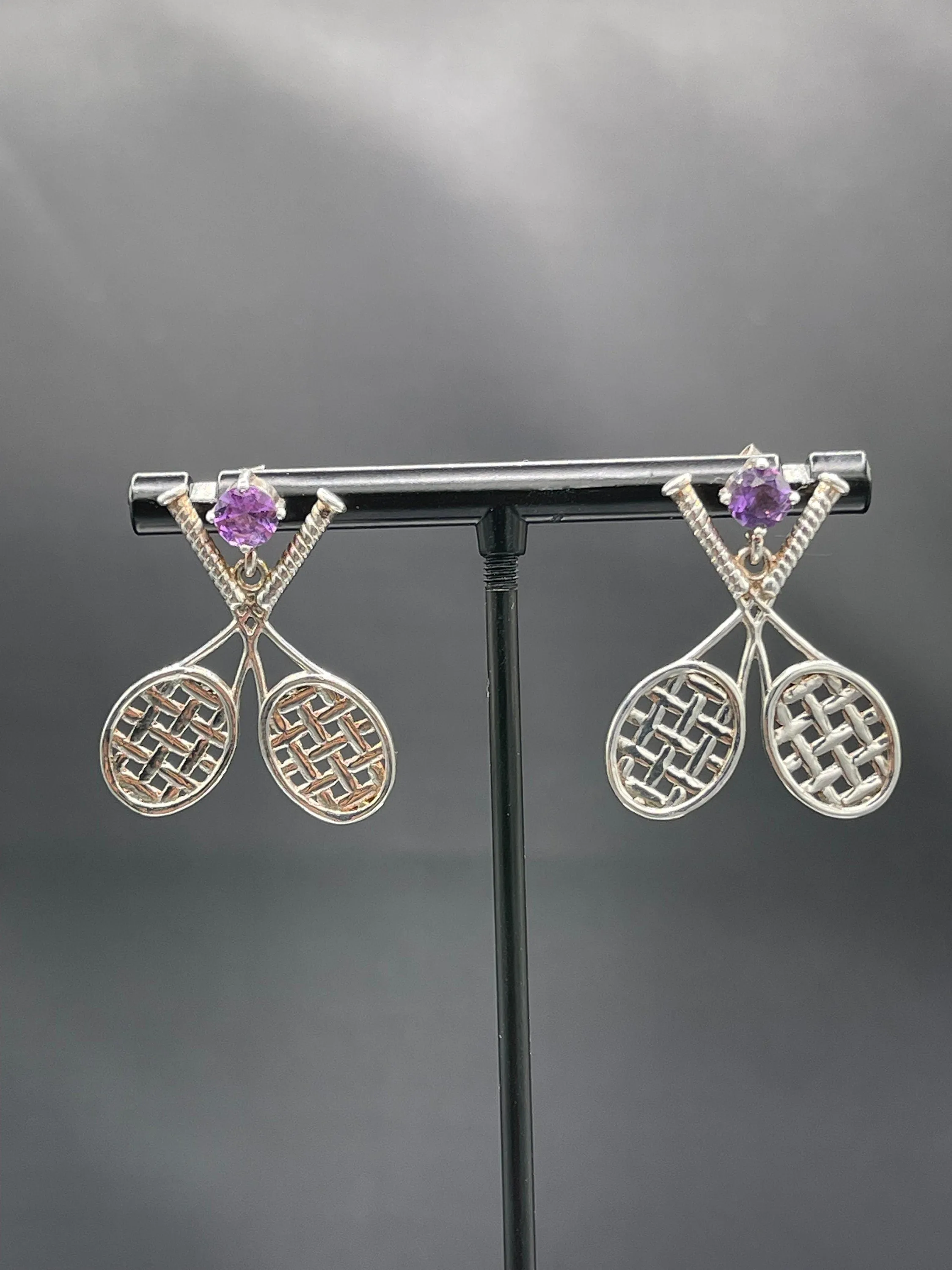 Amethyst Sterling Silver Tennis Dangle Earrings