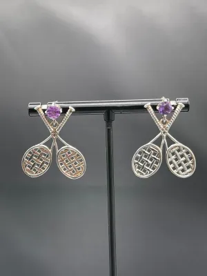 Amethyst Sterling Silver Tennis Dangle Earrings