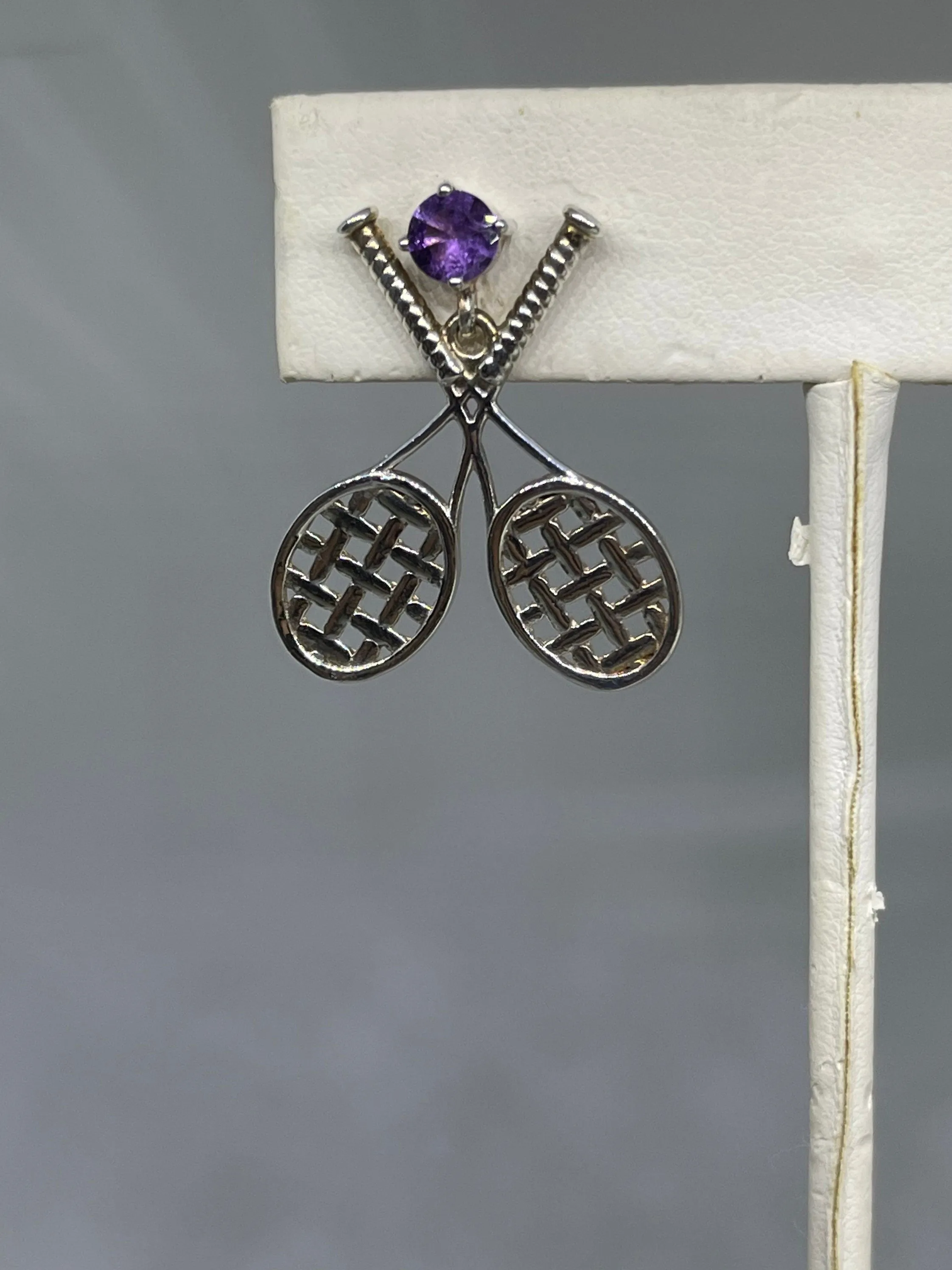 Amethyst Sterling Silver Tennis Dangle Earrings