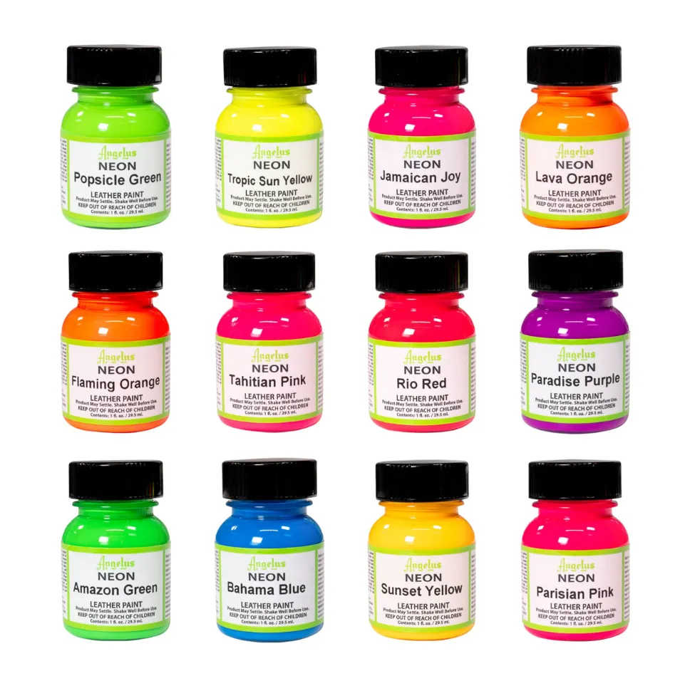 ANGELUS ACRYLIC LEATHER PAINT - NEON COLOR KIT - 12 COLORS