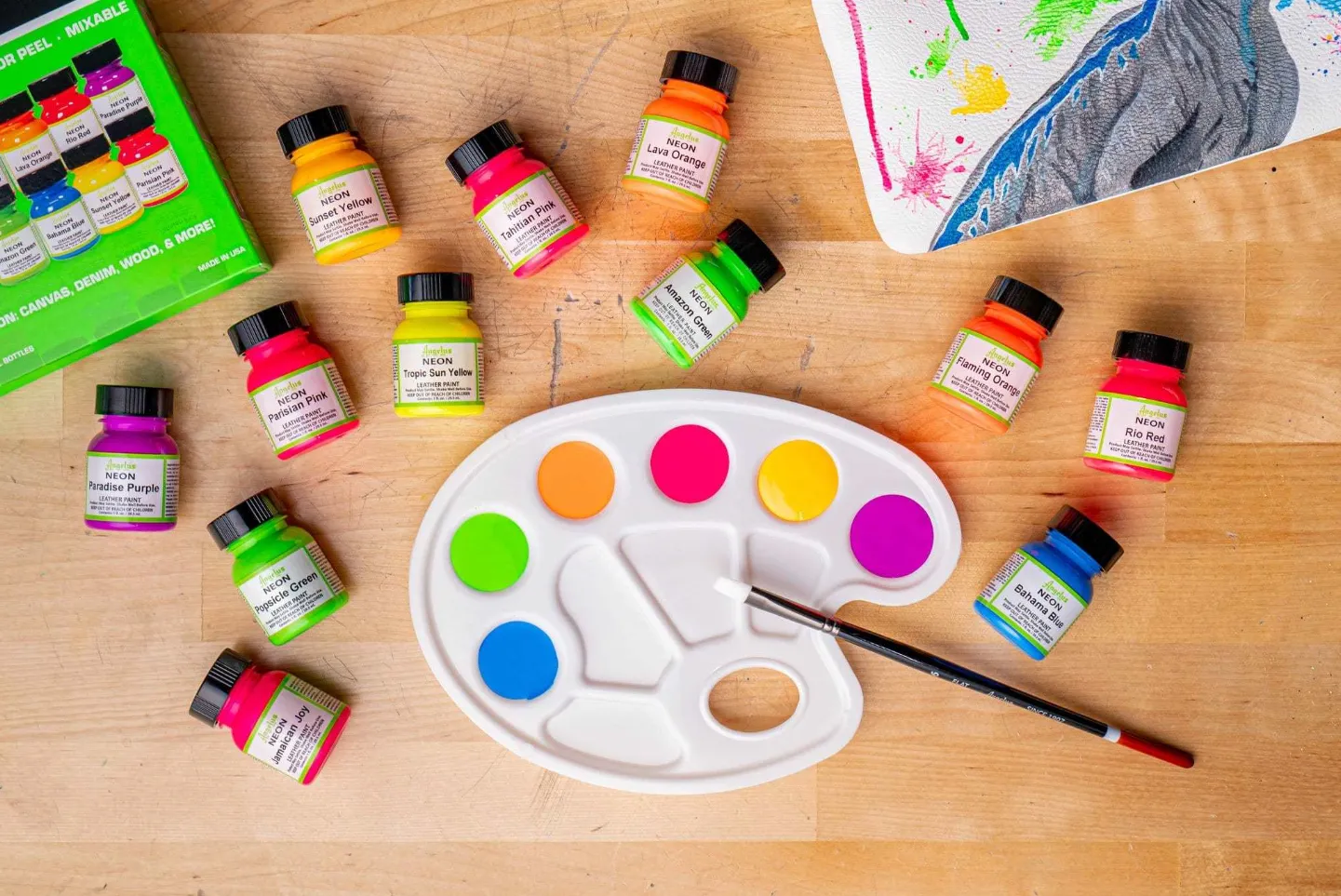 ANGELUS ACRYLIC LEATHER PAINT - NEON COLOR KIT - 12 COLORS