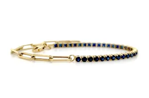 Bracelet 14kt Gold Half Paperclip & Half Sapphires Tennis
