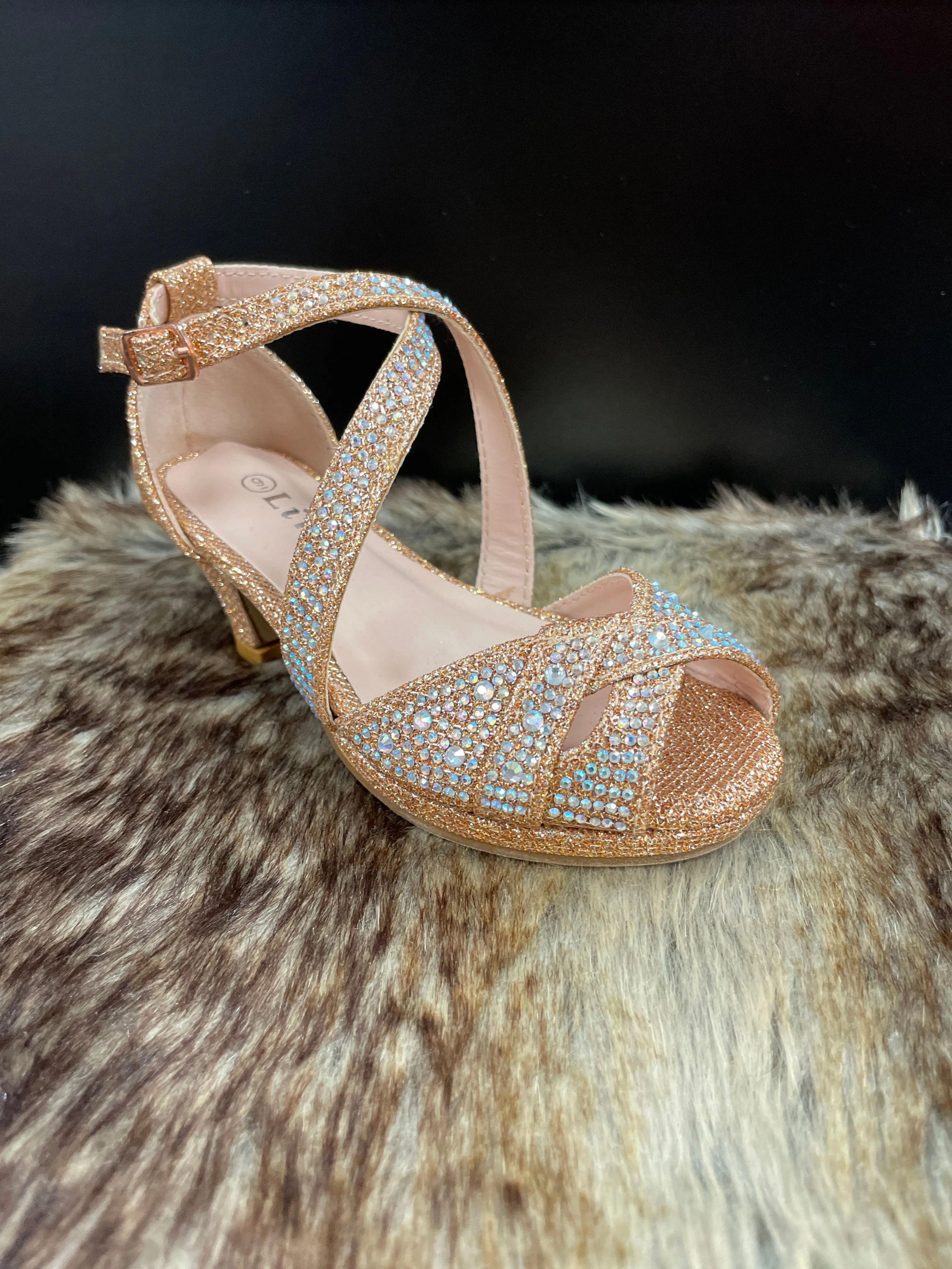 Brisa Rose Gold Rhinestone Girls Shoes