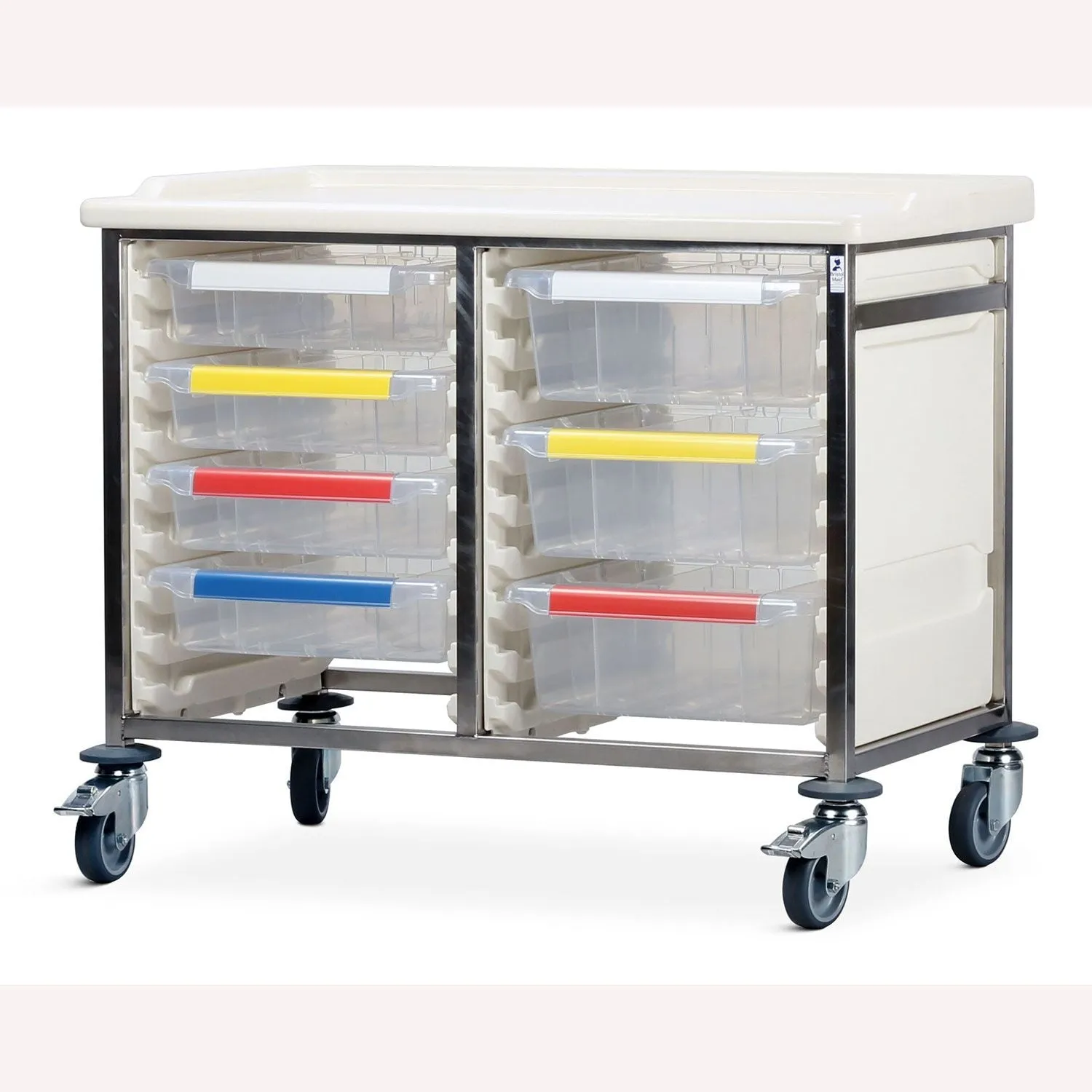 Caretray Trolley | Low Double Column | 4 Small & 3 Large Trays, Easy Clean