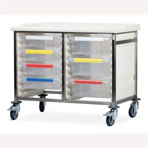 Caretray Trolley | Low Double Column | 4 Small & 3 Large Trays, Easy Clean