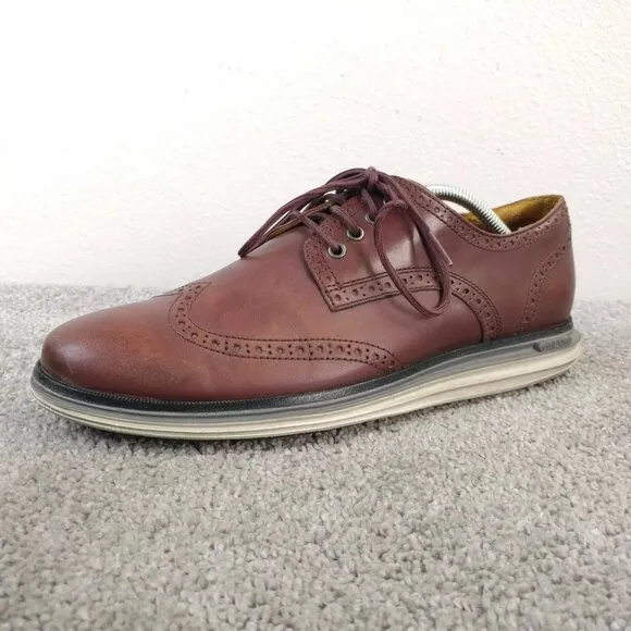 Cole Haan Grand Wingtip Mens Size 10 Shoes Brown Leather Oxford Lace Up Oxford
