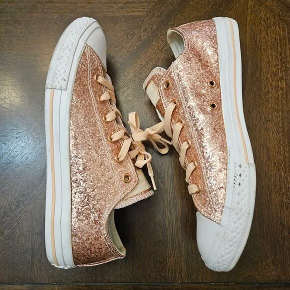 Converse Shoes Girls Size 6 Chuck Taylor All Star Low GS Dusk Pink Glitter Rose