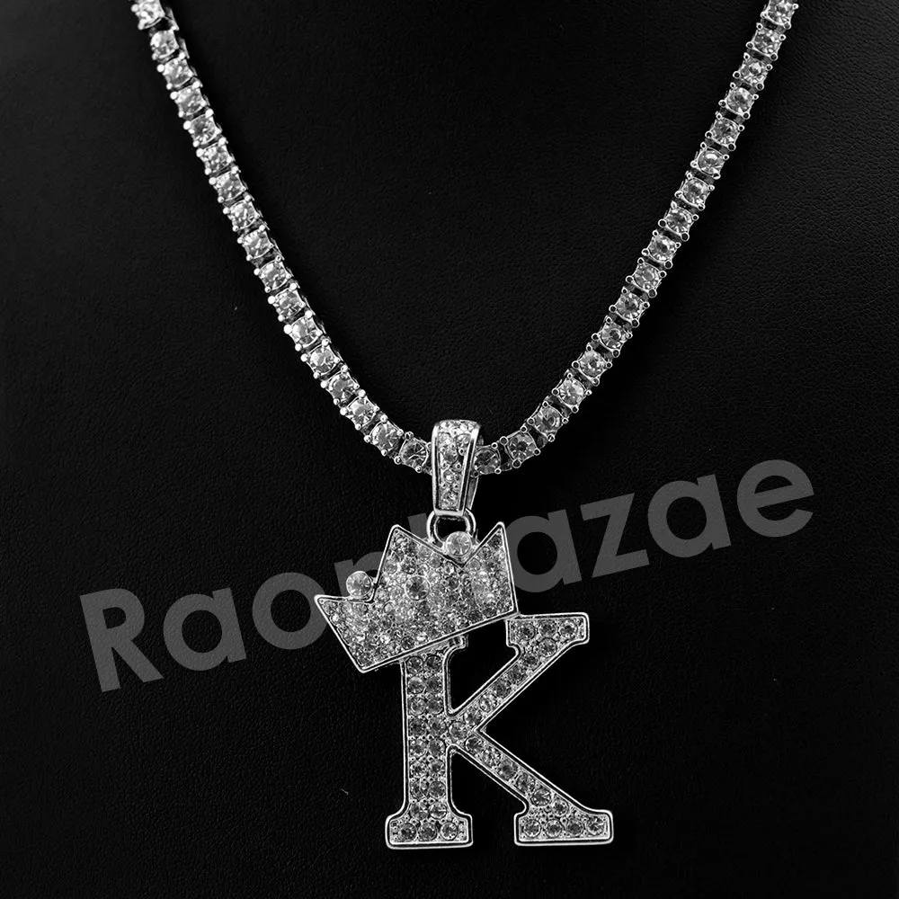 Crown K Initial Pendant Necklace Set.