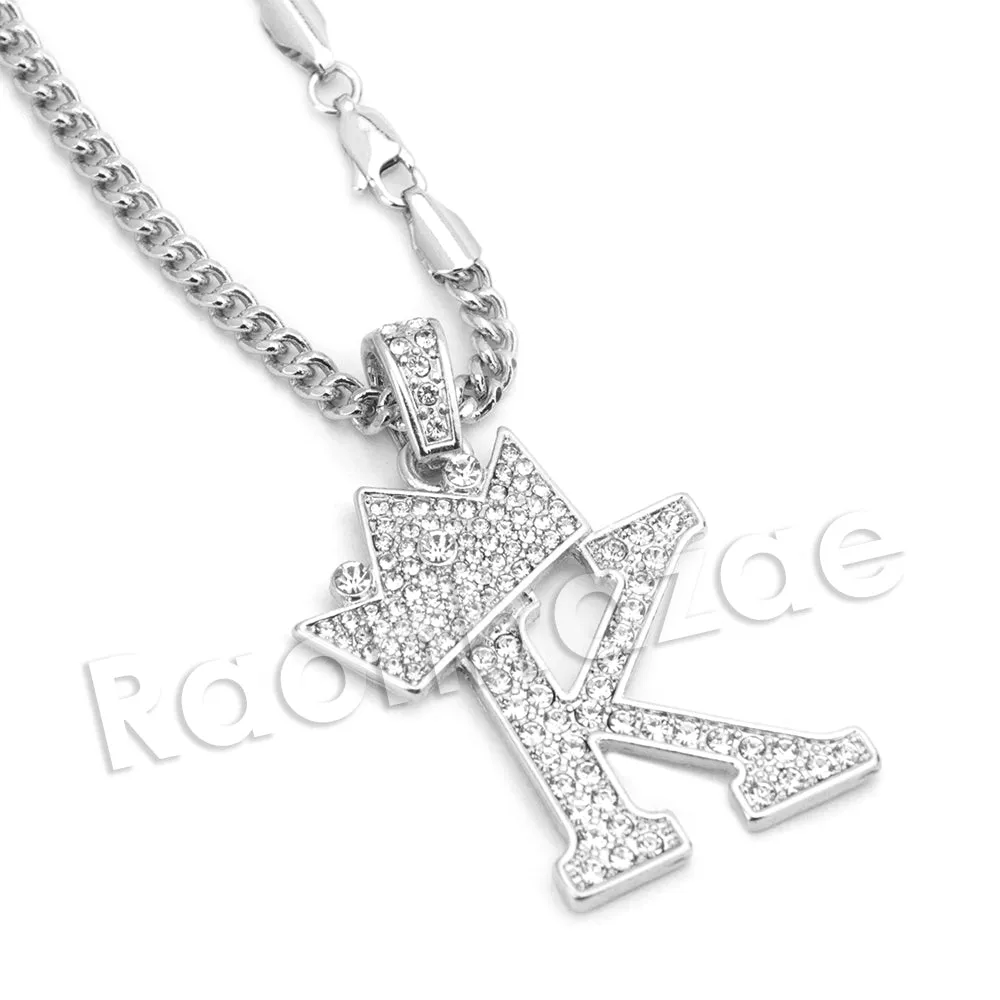 Crown K Initial Pendant Necklace Set.
