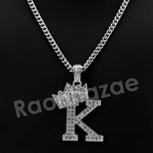 Crown K Initial Pendant Necklace Set.