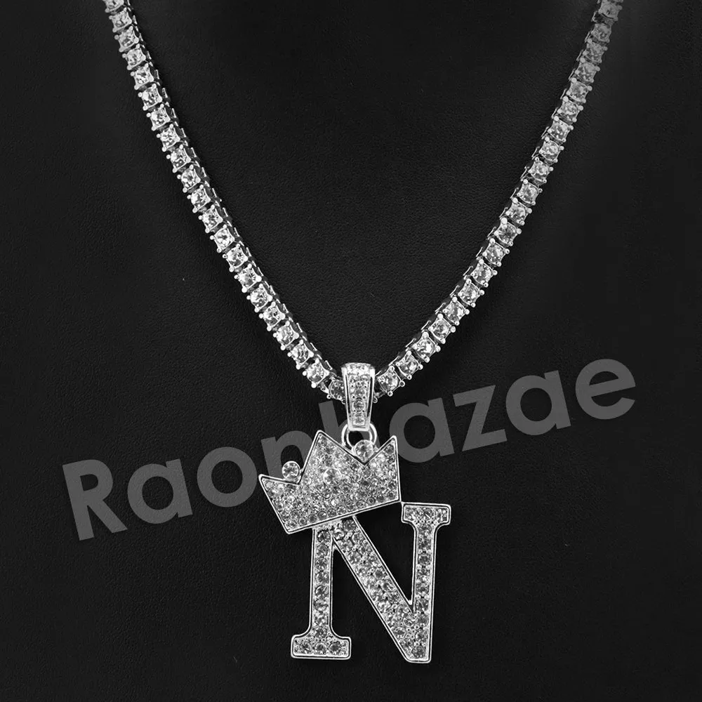 Crown N Initial Pendant Necklace Set.