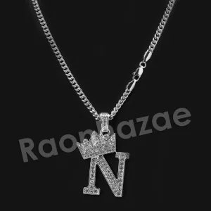 Crown N Initial Pendant Necklace Set.