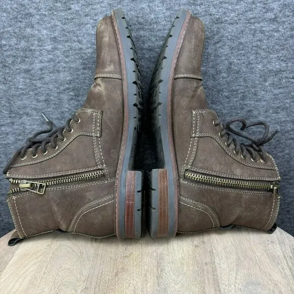 Dockers Rawls Rugged Mens 9M Brown Faux Leather Lace-Up Ankle Boots Side Zippers