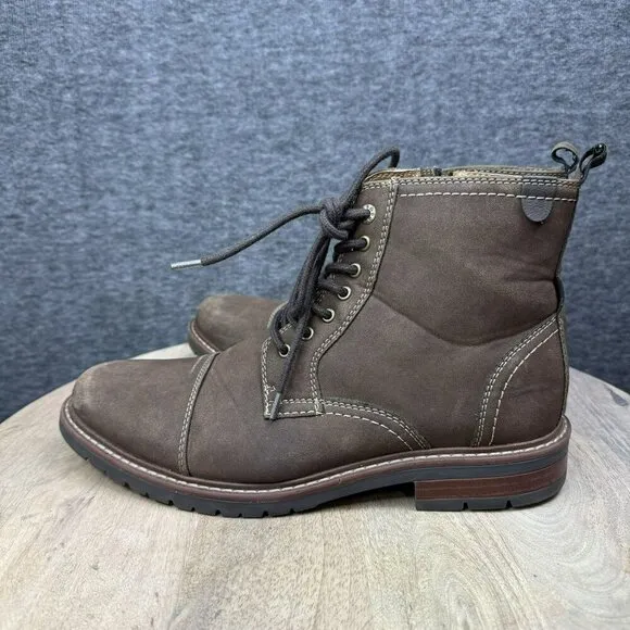 Dockers Rawls Rugged Mens 9M Brown Faux Leather Lace-Up Ankle Boots Side Zippers