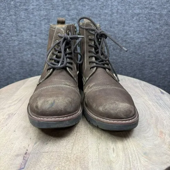 Dockers Rawls Rugged Mens 9M Brown Faux Leather Lace-Up Ankle Boots Side Zippers