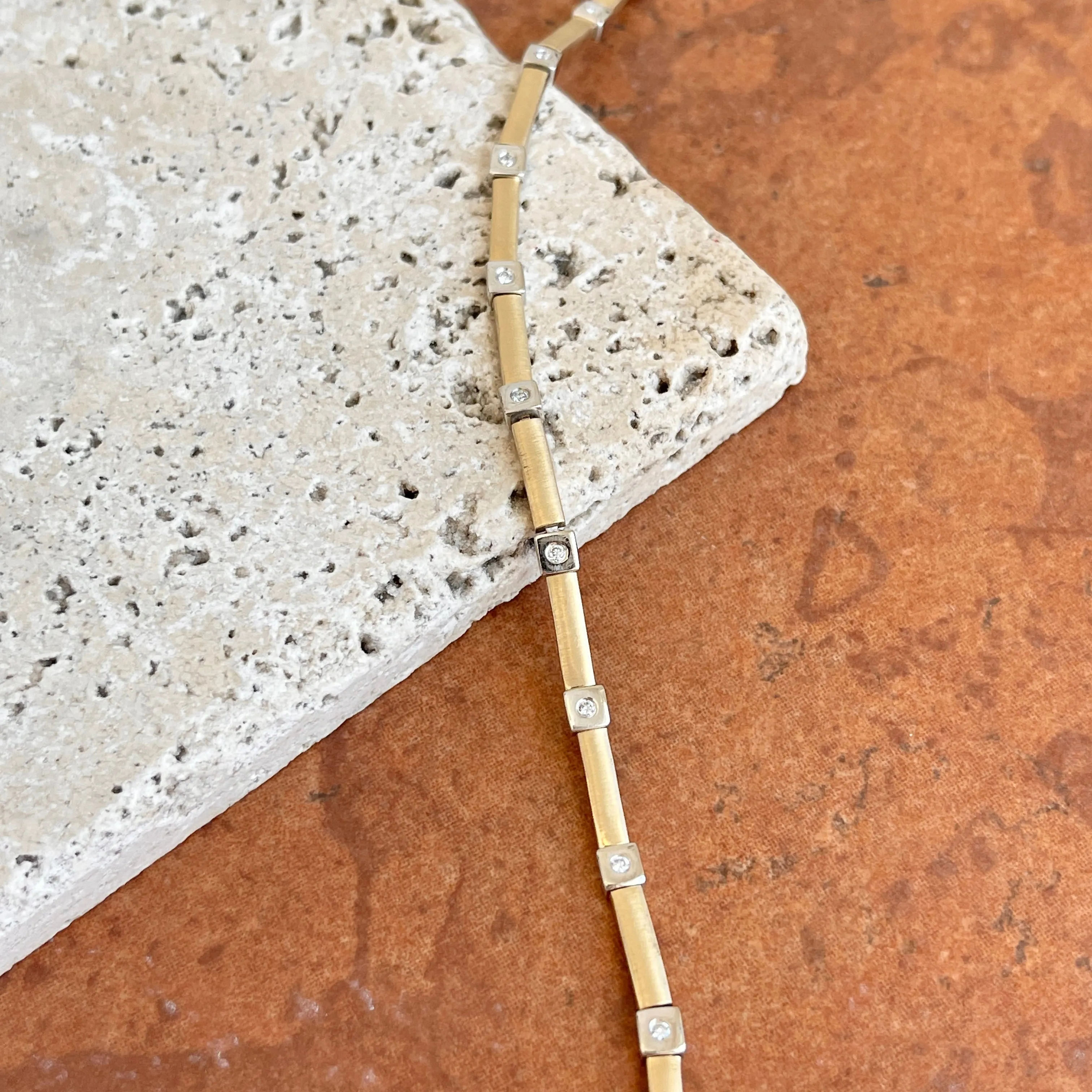 Estate 14KT Yellow Gold Gypsy Diamond Line Matte Tennis Bracelet