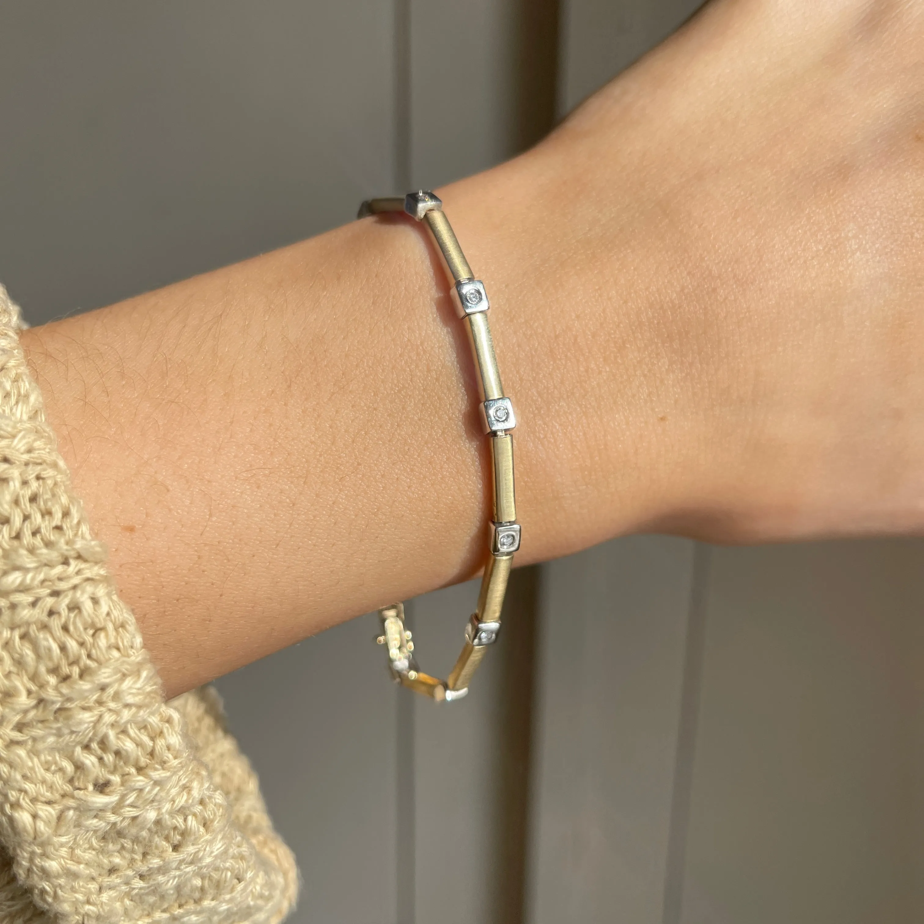 Estate 14KT Yellow Gold Gypsy Diamond Line Matte Tennis Bracelet