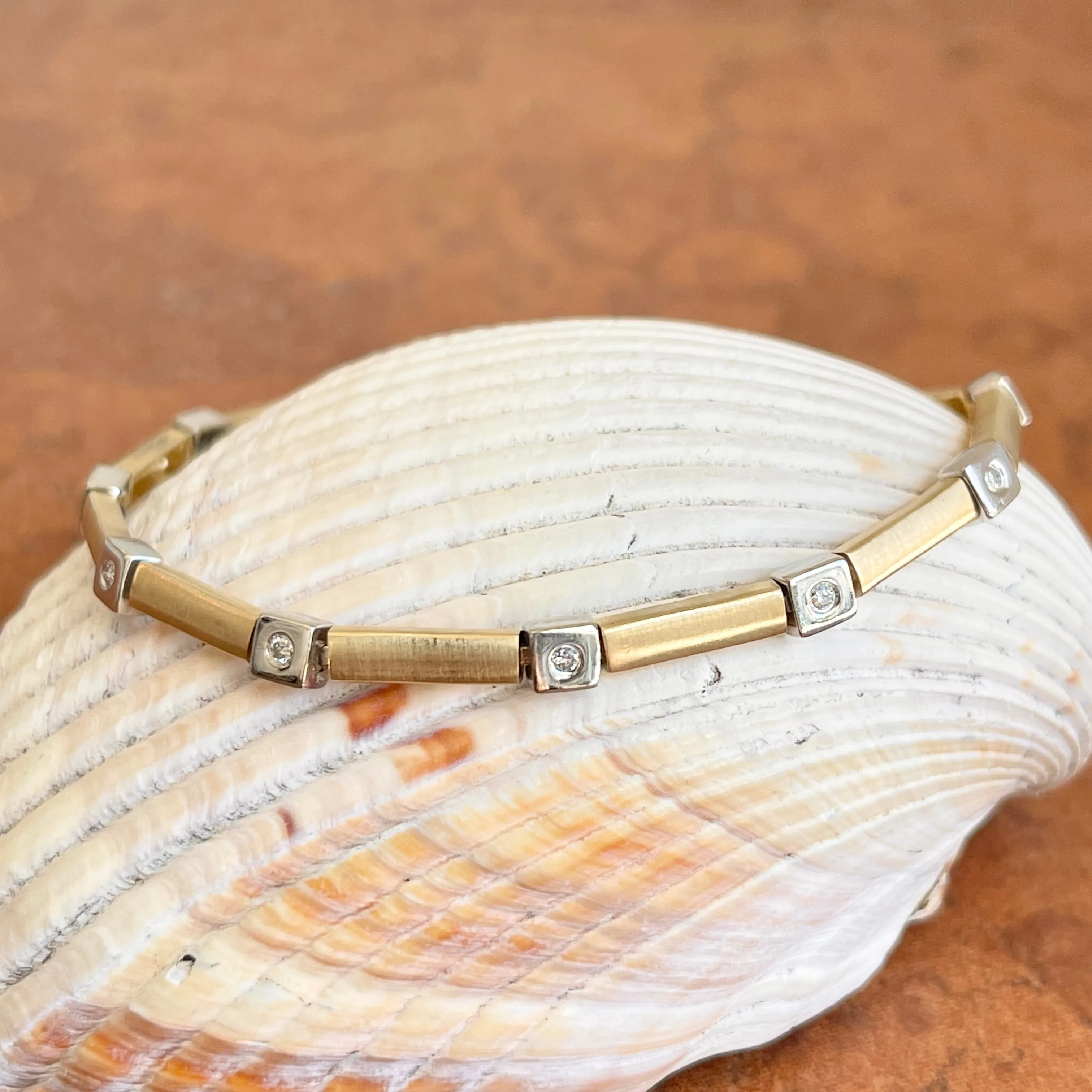Estate 14KT Yellow Gold Gypsy Diamond Line Matte Tennis Bracelet