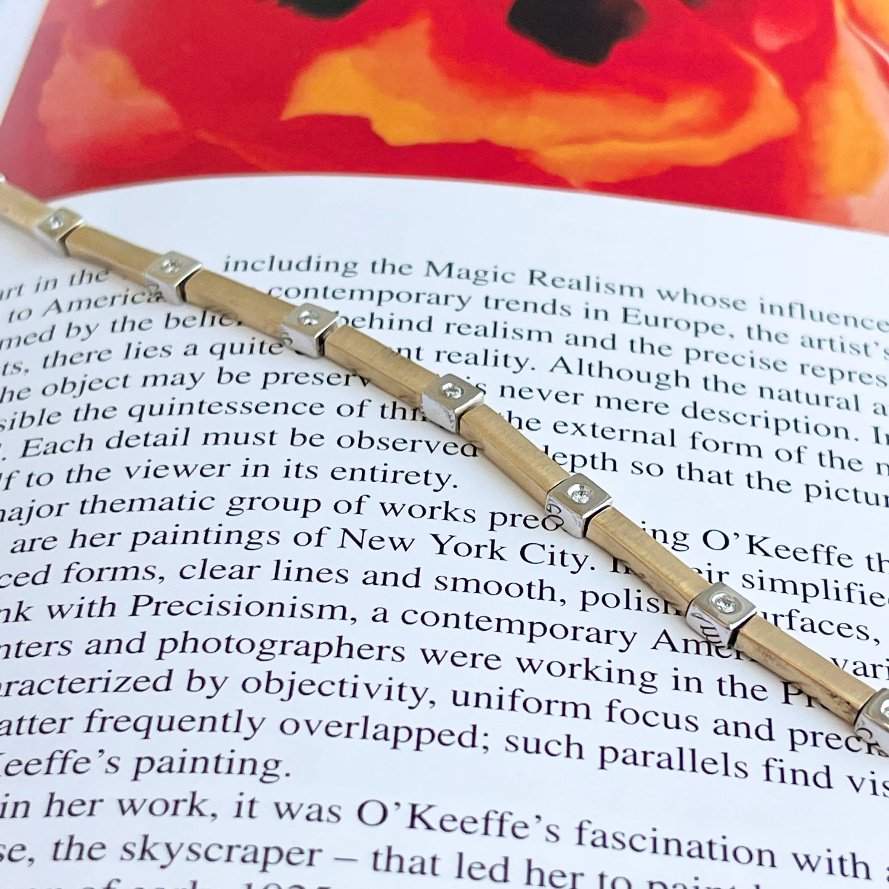 Estate 14KT Yellow Gold Gypsy Diamond Line Matte Tennis Bracelet