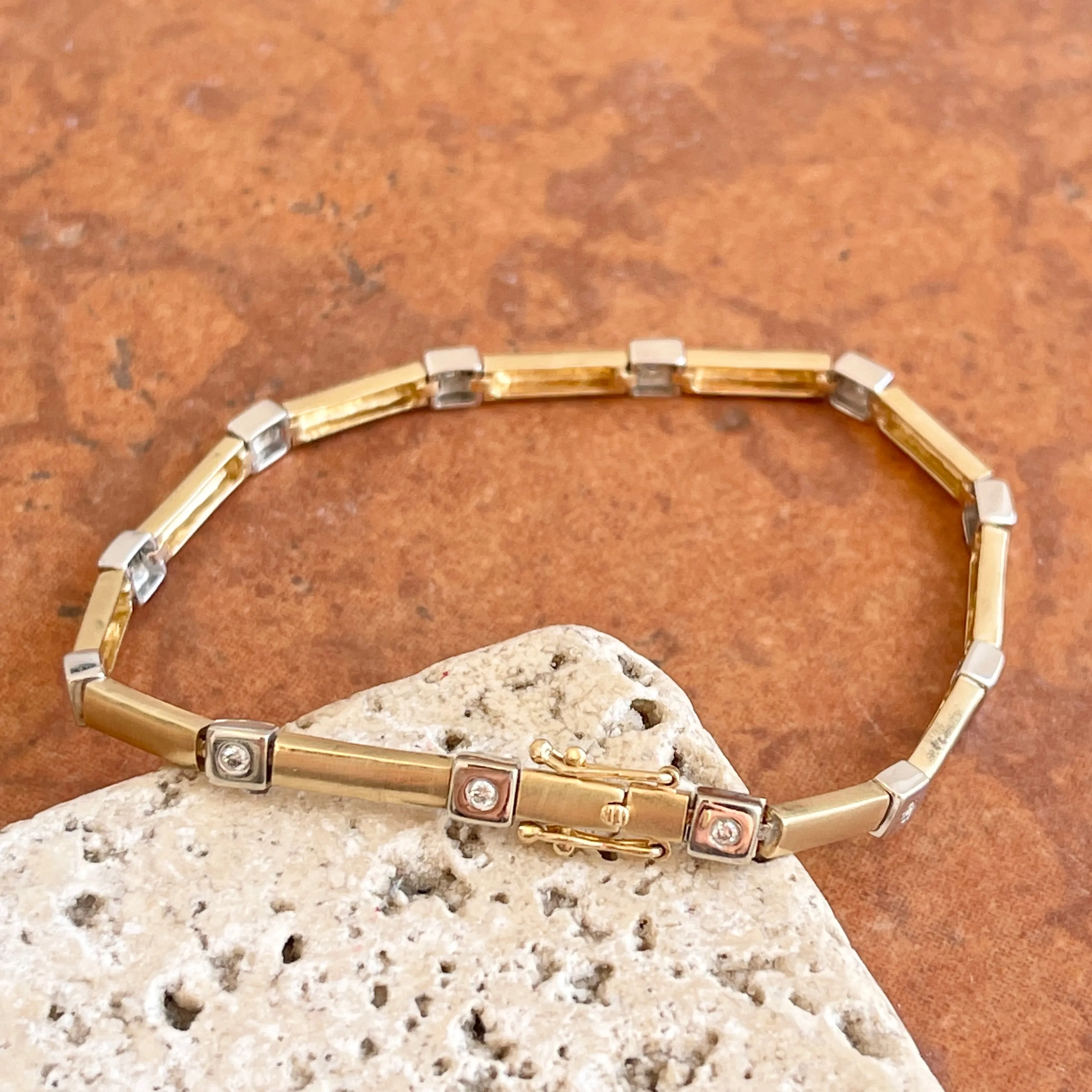 Estate 14KT Yellow Gold Gypsy Diamond Line Matte Tennis Bracelet