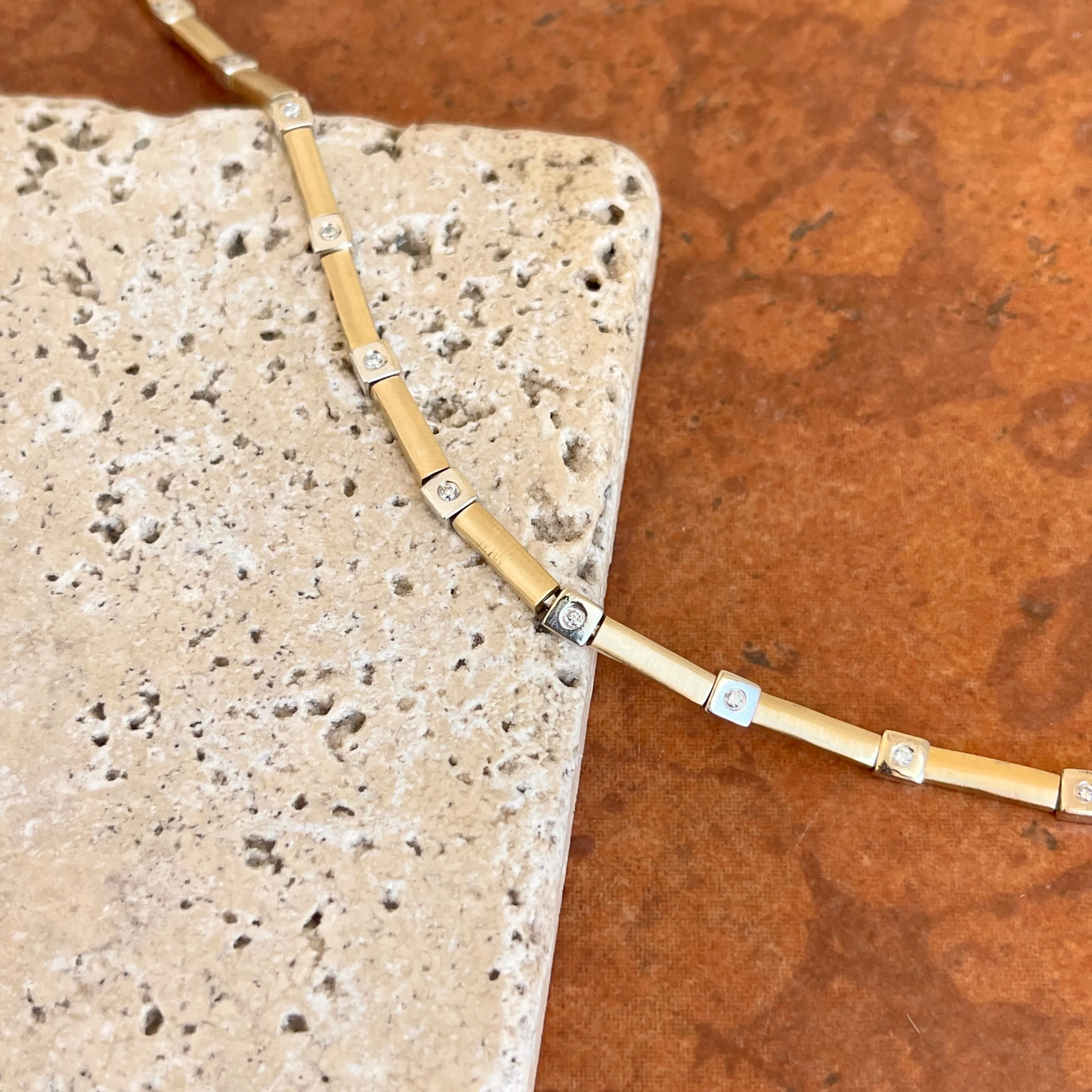 Estate 14KT Yellow Gold Gypsy Diamond Line Matte Tennis Bracelet