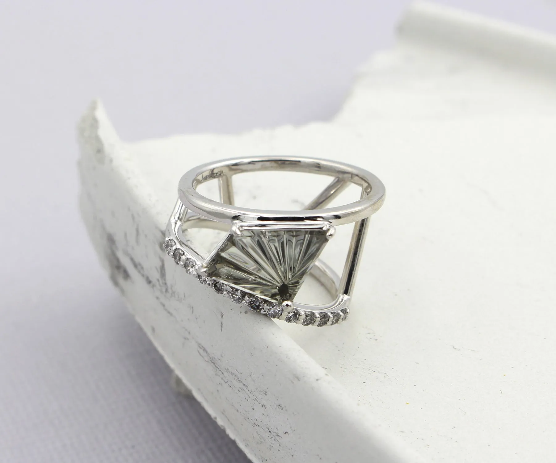 Fancy Gray Tourmaline Diamond Modern Angular Ring