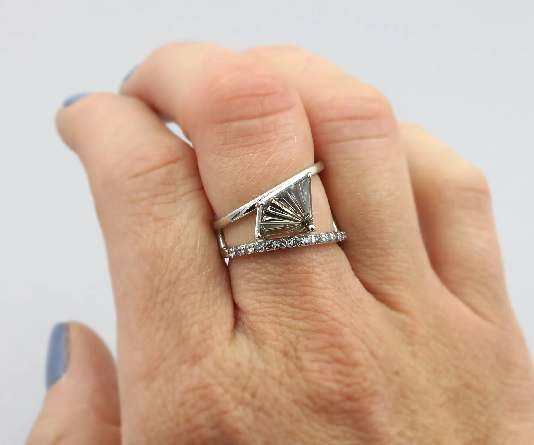 Fancy Gray Tourmaline Diamond Modern Angular Ring