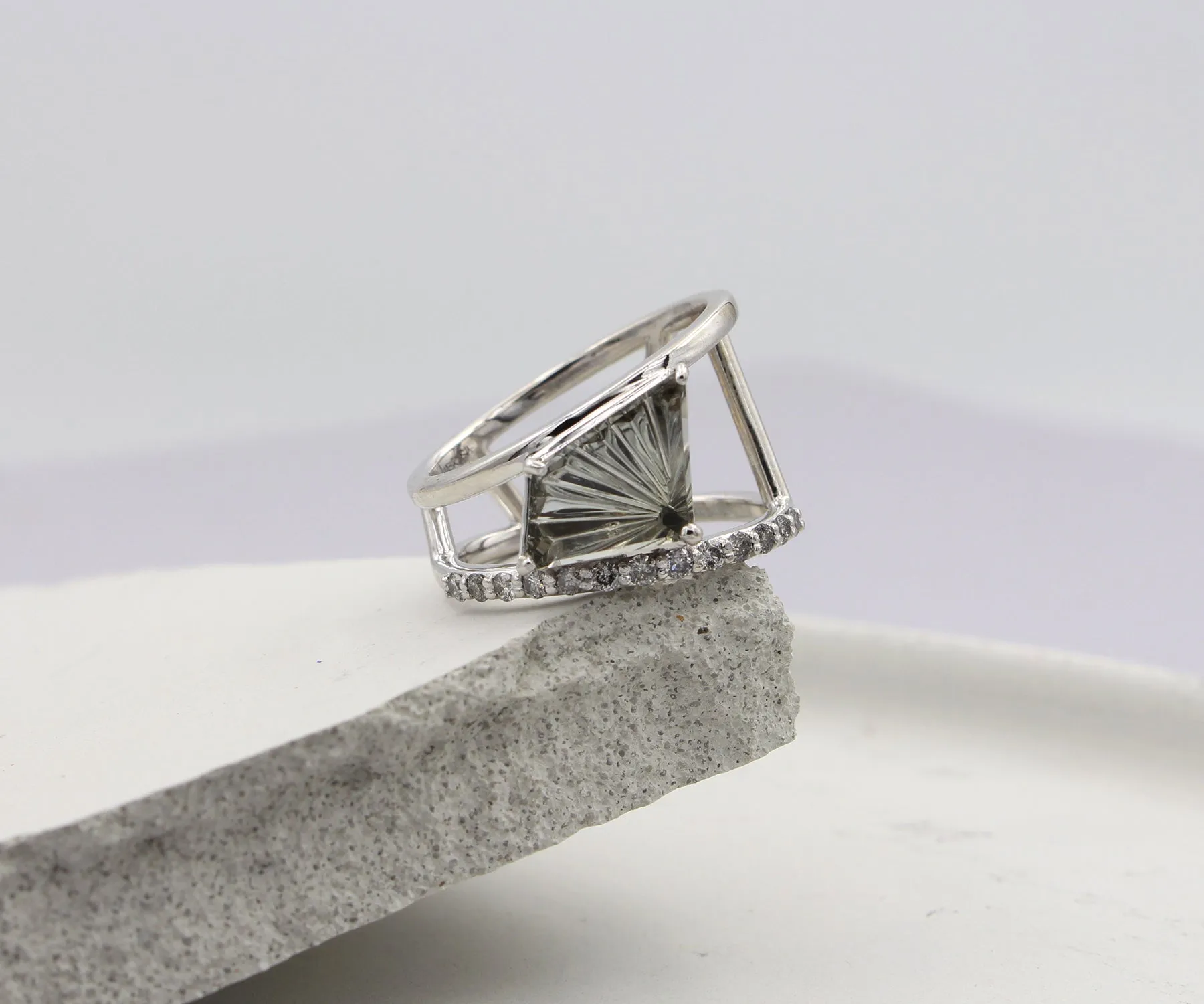 Fancy Gray Tourmaline Diamond Modern Angular Ring