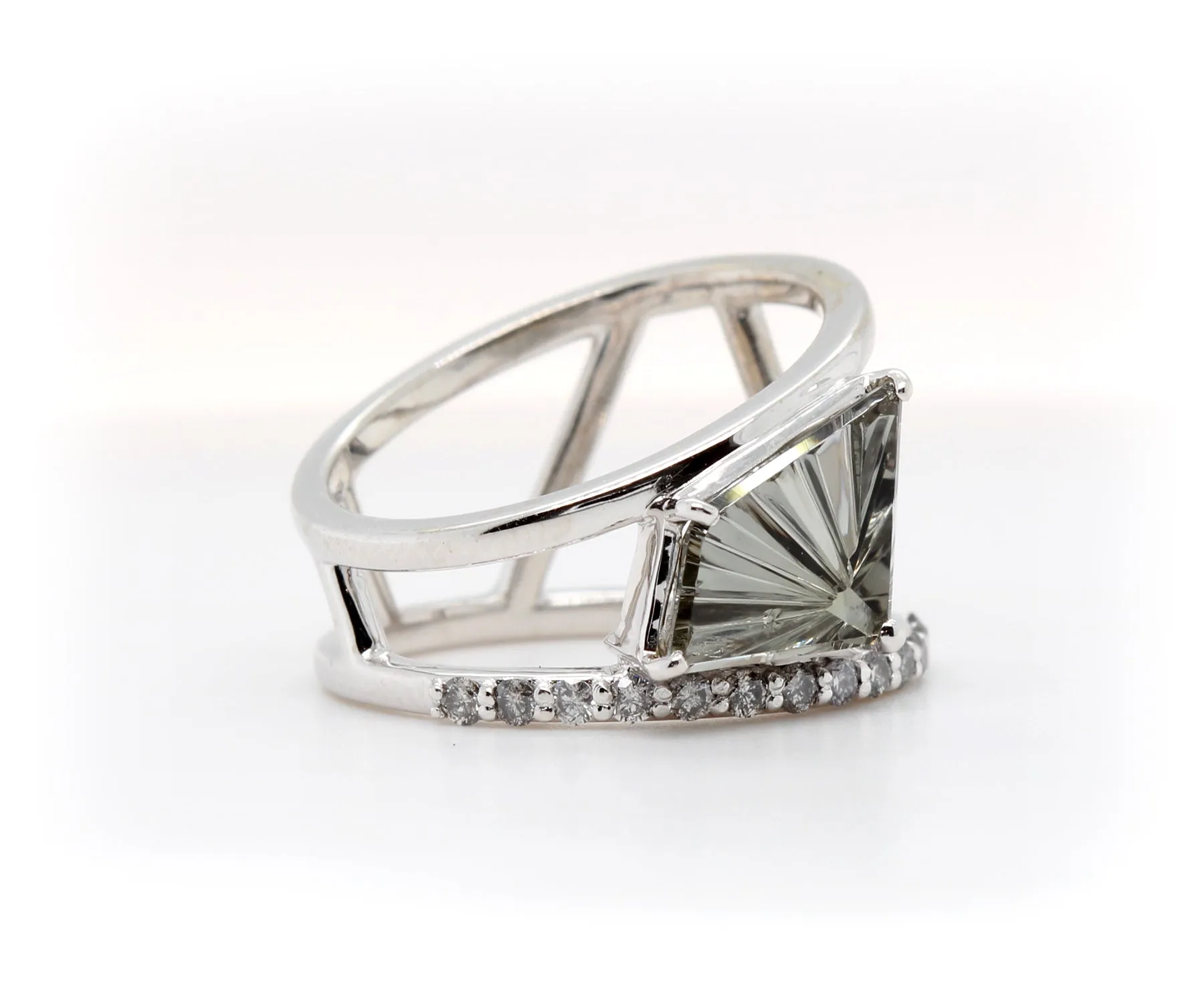 Fancy Gray Tourmaline Diamond Modern Angular Ring