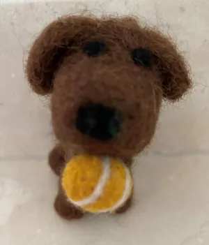 Felted Wool Chocolate Lab "Toby" w tennis ball ornament