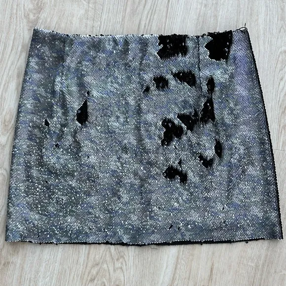Free People Changeable Black &amp; Silver “Camo” Sequin “Night Out” Skirt ~ 8