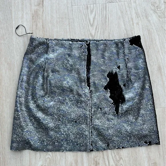 Free People Changeable Black &amp; Silver “Camo” Sequin “Night Out” Skirt ~ 8