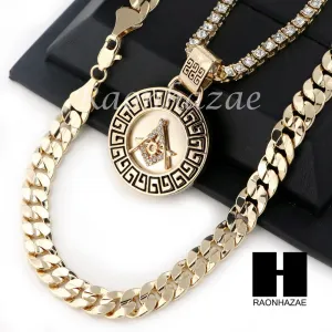 FREEMASON TENNIS CHAIN DIAMOND CUT 30" CUBAN LINK CHAIN NECKLACE S043