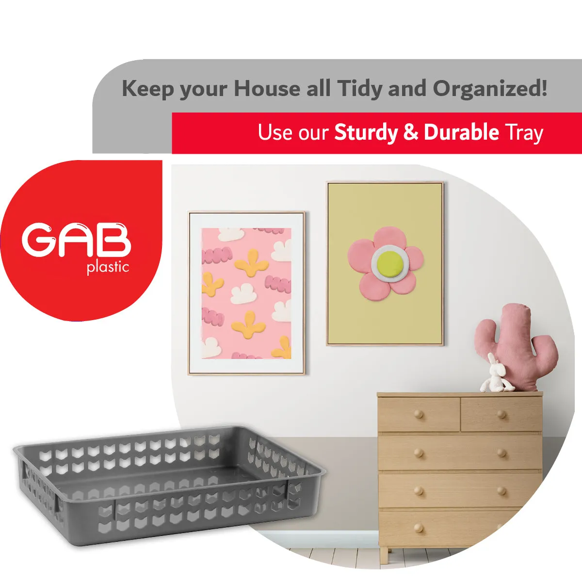Gab Plastic Set of 3 Organizing Trays, 35 x 25cm - Silver