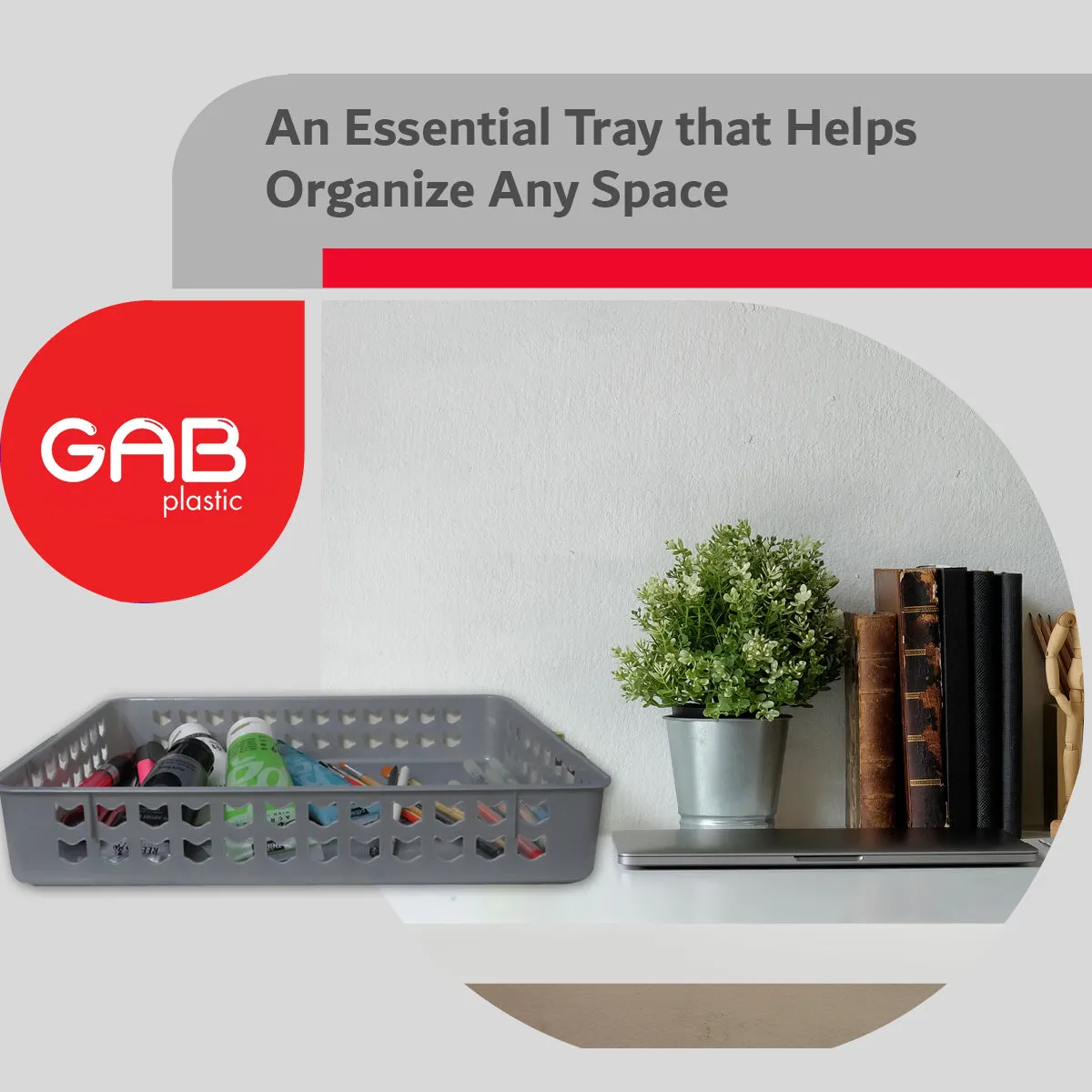 Gab Plastic Set of 3 Organizing Trays, 35 x 25cm - Silver