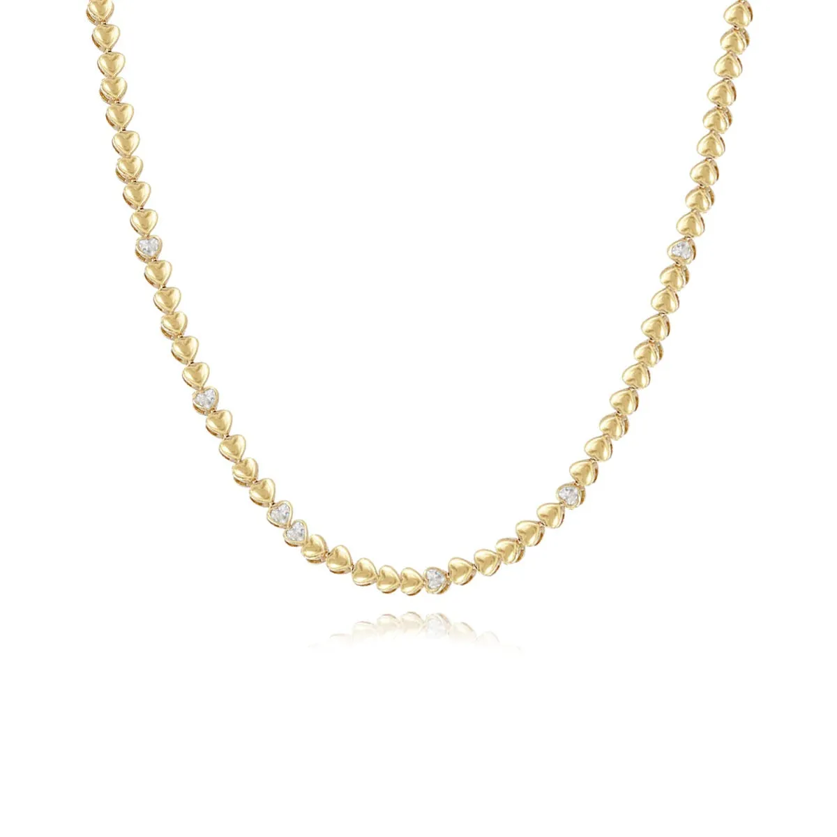 Golden Diamond Heart Tennis Necklace/7 Diamond Hearts