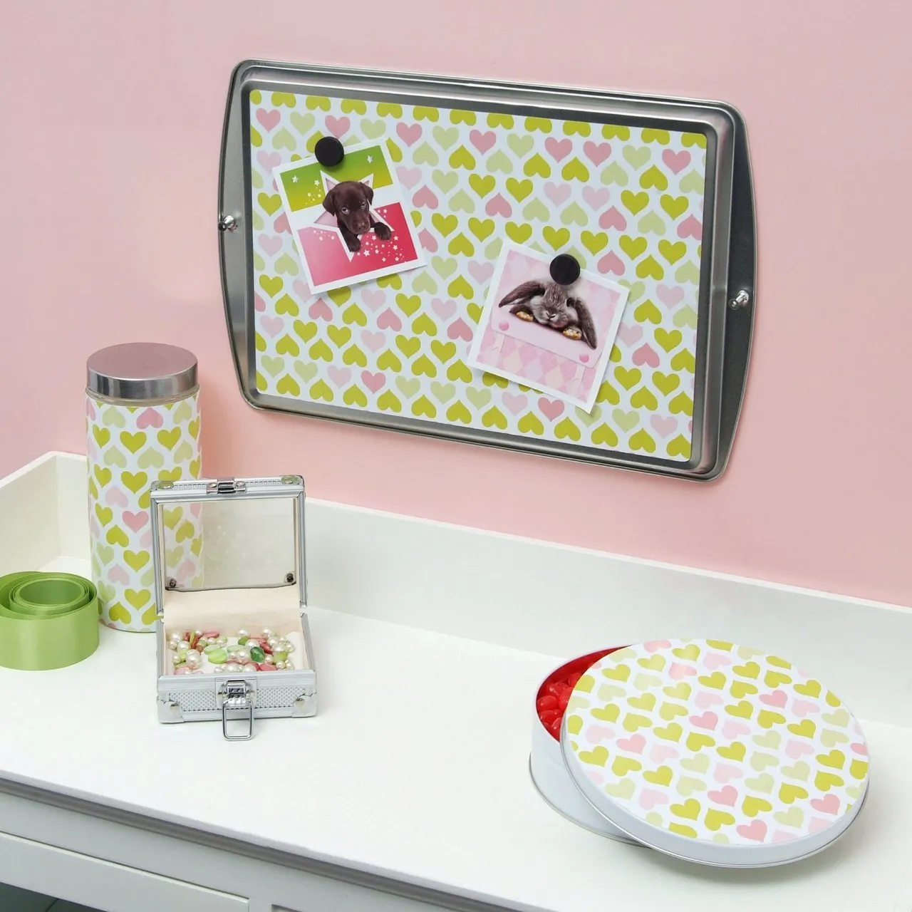 Green Pink Lemonade Heart Contact Paper